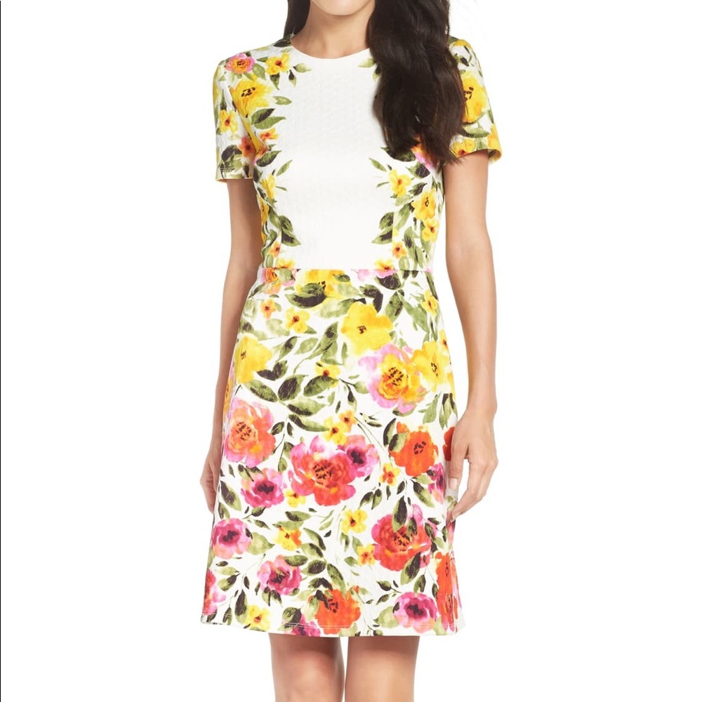 Maggie London Print Sheath Dress In Yellow Floral